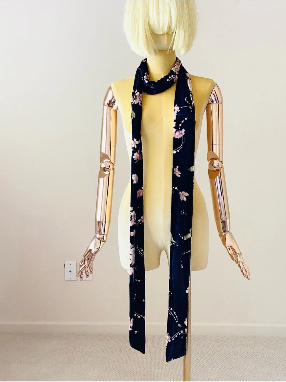 Magda Butrym Navy Floral Long Silk Scarf